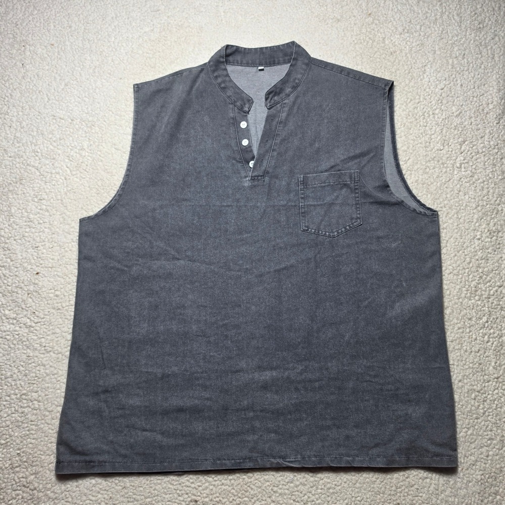 Unbranded Gray Denim Henley Sleeveless Top Mandarin Collar 2XL
